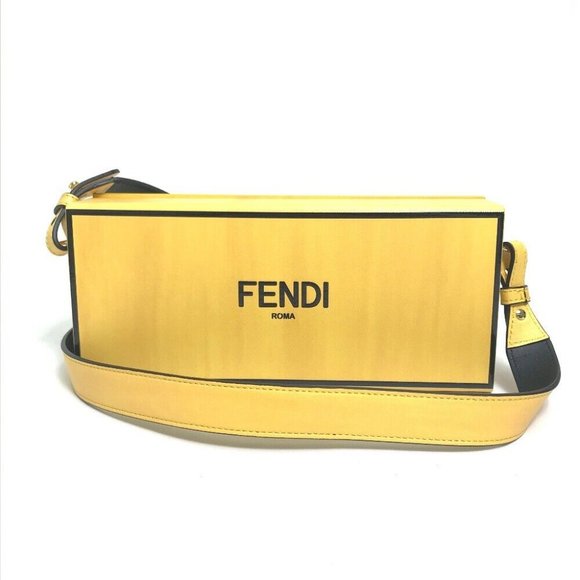 FENDI logo BOX type Shoulder Bag Cross body Leather Yellow/Black - Picture 1 of 12